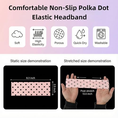 Anvnkl Polka Dot Headband,Stripe Head Bands 5 Pack Non Slip Soft Fabric Elastic for Girls Daily Heart Cute Hairbands, Fash...