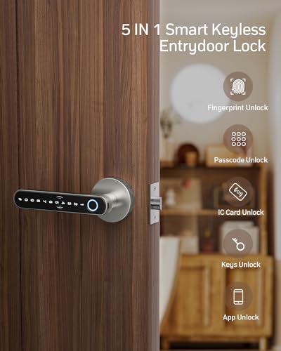 TMEZON Smart Door Lock Fingerprint, Keyless Entry Door Lock with Handle, APP/IC Cards/Codes/Keys/Fingerprints Biometric El...