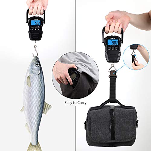 HEETA Fish Scale with Backlit LCD Display, Up to 110lb/50kg Digital Portable Hanging Fish Weight Scale with Hook & Measuri...