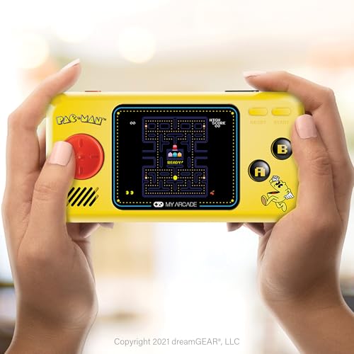My Arcade Pocket Player Handheld Game Console: 3 Built In Games, Pac-Man, Pac-Panic, Pac-Mania, Full Color Display, Speaker, Volume Controls, Headphone Jack, Battery or Micro USB Powered, Yellow