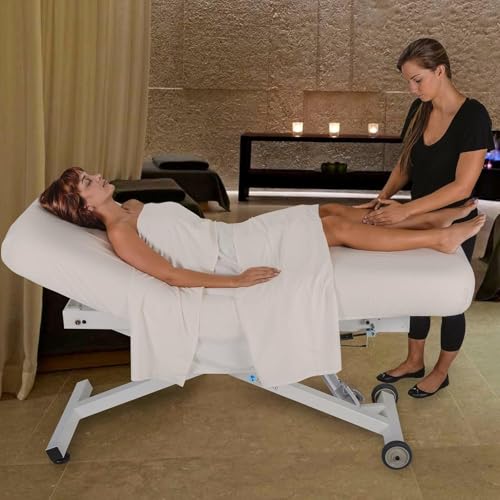 EarthLite Ellora Electric Lift Salon Massage Table, Manual Tilt, Made in USA, 32" x 73", Vanilla Crème