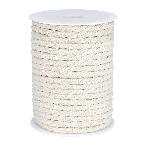 joycraft Macrame Cord, Off White Cotton Rope, 6mm x 32 Yard Natural White Cotton Macrame Rope, 3 Strand Twisted Cotton Str...
