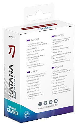 Ultimate Guard Katana Card Sleeves: 100 Standard Size TCG Sleeves, 66 x 91mm, Red Back, Tournament Quality, No PVC & Acid-...