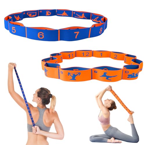 Elastic Yoga Stretching Strap with Loops, CEILIWEN Stretch Straps for Physical Therapy, Pilates Stretch Band, Elastic Exer...