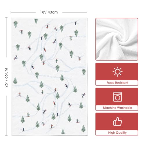Artoid Mode Xmas Trees Ski Winter Kitchen Towels Dish Towels, 18x26 Inch Farmhouse Christmas Snow Decoration Hand Towels S...