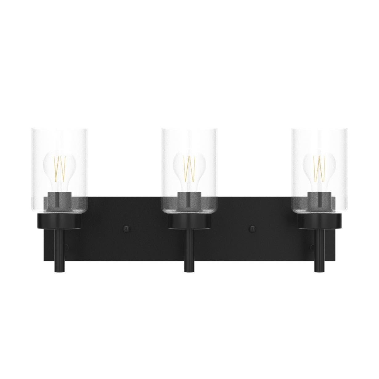 Dinglilighting Vintage 3-Light Wall Sconce, Black Metal Bathroom Vanity Light With Clear Glass Shades, Model Ws-Fnw2-60B