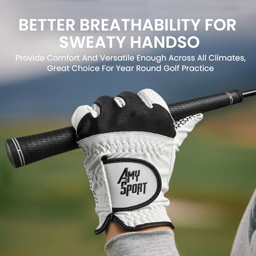 Amy Sport Upgraded Grip Golf Gloves Men Value 2 Pack for Left Right Handed Golfers, Anti Slip All Weather Comfortable Glov...