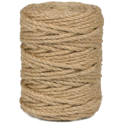 PerkDecor 5MM x 150FT Jute Rope 16Ply Heavy Duty and Thick Twisted Rope for Crafts Gardening Cat Scratcher Scratching Post...