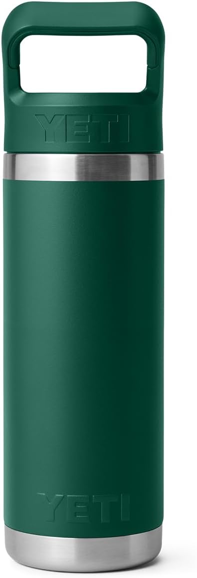YETI Rambler 18 oz Bottle, Vacuum Insulated, Stainless Steel with Straw Cap, Black Forest Green