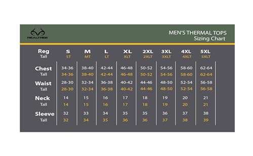 Realtree Mens Heavyweight Cotton Polyester Long Sleeve Thermal Underwear Top