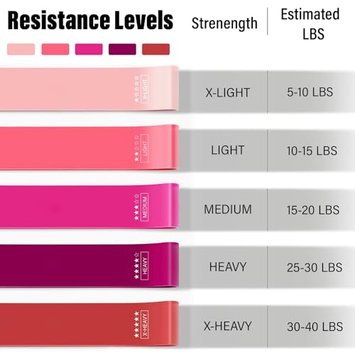 FTTYONE Set of 5 Resistance Bands for Working Out, Different Levels Elastic Band for Home Gym Long Exercise Workout, with ...