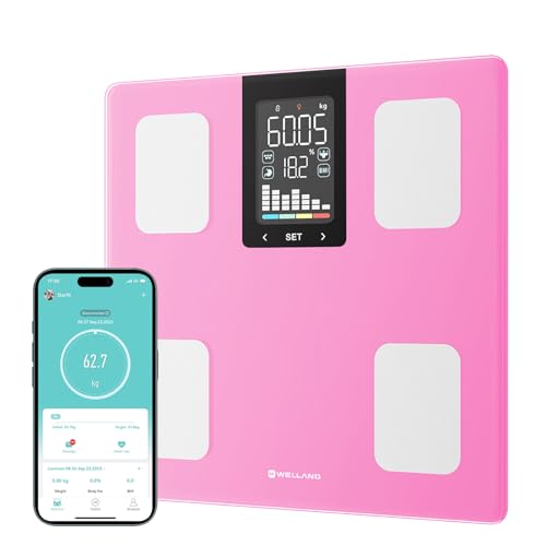 FITDAYS Smart Body Fat Scale, Bluetooth Composition Analyzer, 400lbs (Pink, 11"/280mm)