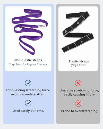 Trideer Stretching Strap Yoga Strap for Physical Therapy, 10 Loops Yoga Straps for Stretching, Non-Elastic Stretch Strap f...