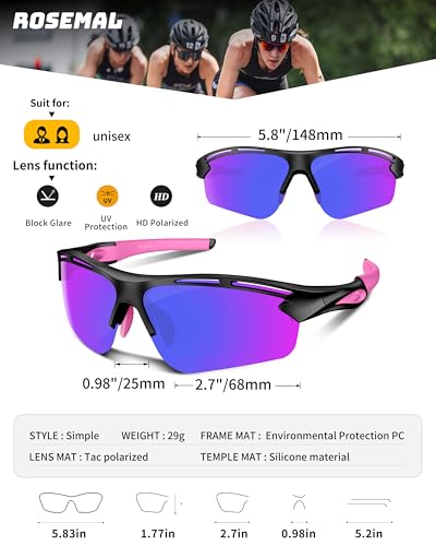Polarized Sports Sunglasses for Men Women,UV400 Protection Sunglass for Running Cycling Fishing Hiking TR90