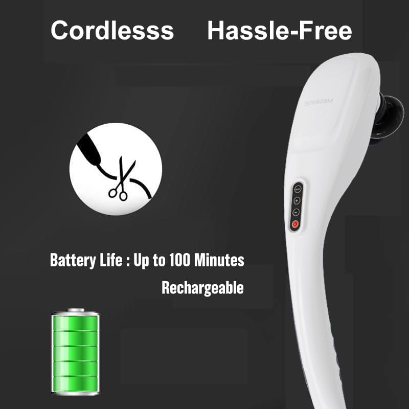 MEGAWISE Cordless Handheld Back Massager w/Rechargeable 3200mAh Battery, 5 Speed and 5 +2 Massage Nodes with Hard, Medium ...