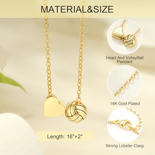 C-leen Sports Valentines - Volleyball Gifts for Teen Girls, 18K Gold Plated Pendant Necklace Volleyball Stuff Accessories ...