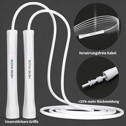 HEREROPE Adjustable Jump Rope – 5mm PVC Skipping Rope with Unbreakable Handles, Non-Kinking, Includes 1 Spare Rope for Ind...