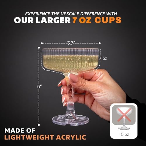 Ksestor ACRYLIC Champagne Tower - 7oz. Set of 21 Champagne Flutes Plastic - For Weddings & Parties - Plastic Coupe Glasses...