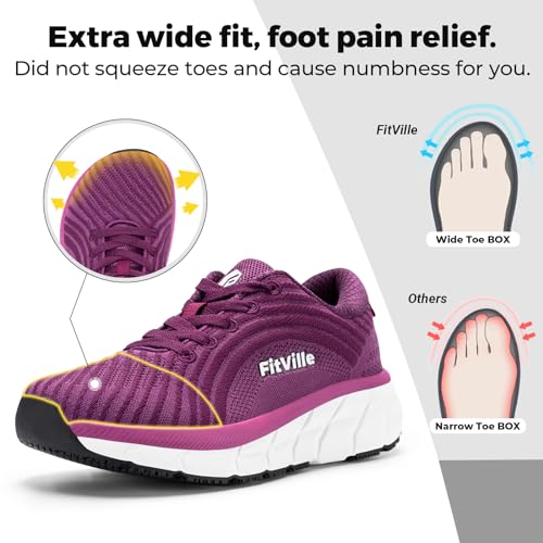 FitVille Wide Toe Box Shoes Women Comfortable Non Slip Wide Walking Shoes Women Swollen Feet Lightweight