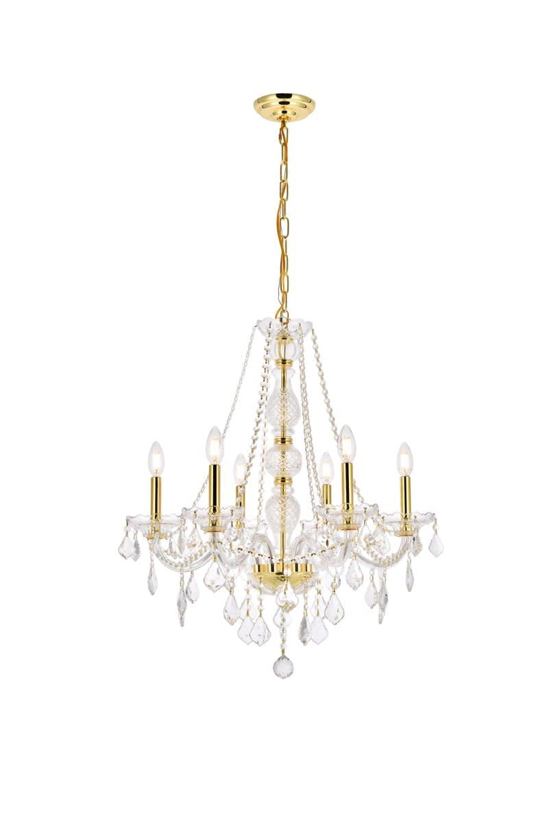 Elegant Lighting Value Verona Chandelier, 6 Light, Alloy Steel, Clear Royal Cut Crystal, Model V7856D24G/RC, Gold Finish