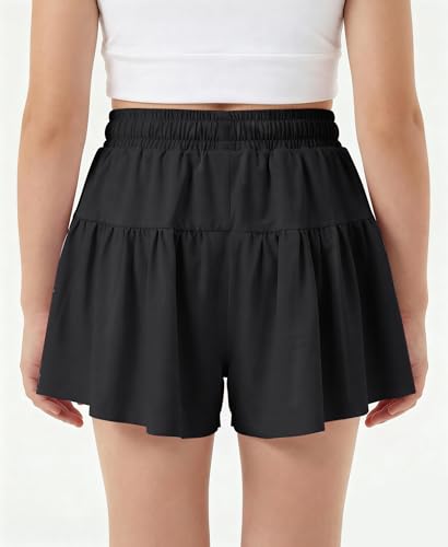 Stelle Butterfly Shorts Girls with Pocket Athletic Flowy Short 2 in 1 Dance Cheer Running Tennis Sports Skort 4-15 Years