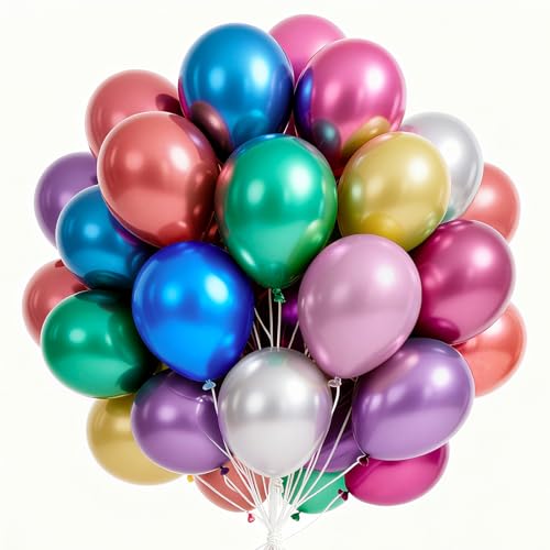 PartyWoo Metallic Balloons 66pcs 12 Inch Metallic Blue Silver Gold Purple Pink Green Rose Gold Latex Balloons for Baby Sho...