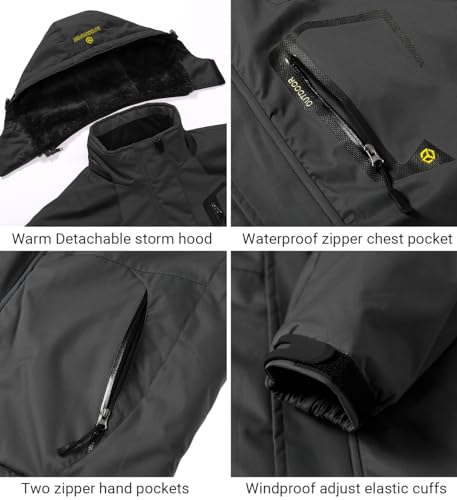 TREKEK Men's Winter Ski Jacket Warm Fleece Waterproof Outdoor Mountain Hiking Windbreaker Hooded Snow Rain Coat
