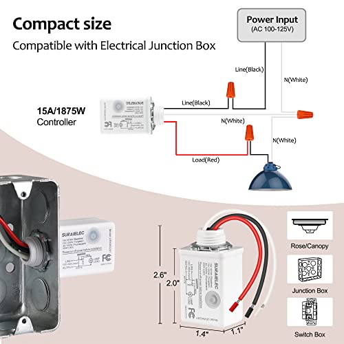 SURAIELEC Wireless Light Switch and Receiver Kit, 15A High Power, No Wiring, No Interference, 100ft RF Range, Expandable R...