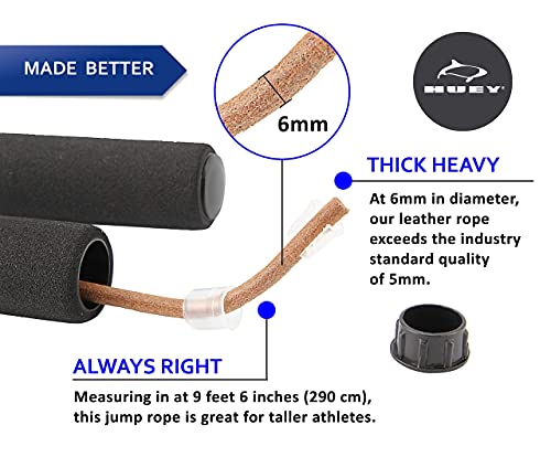 HUEY Sport Leather Jump Rope Skipping Rope for Speed Quiet Training Boxing MMA Cardio Crossfit Fitness Workout Indoor and ...
