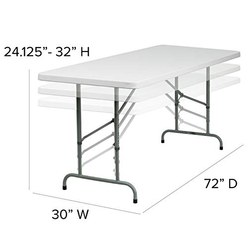 Flash Furniture Kathryn 6' Rectangular Adjustable Plastic Folding Event Table, Folding Portable Banquet Table for Indoor/O...