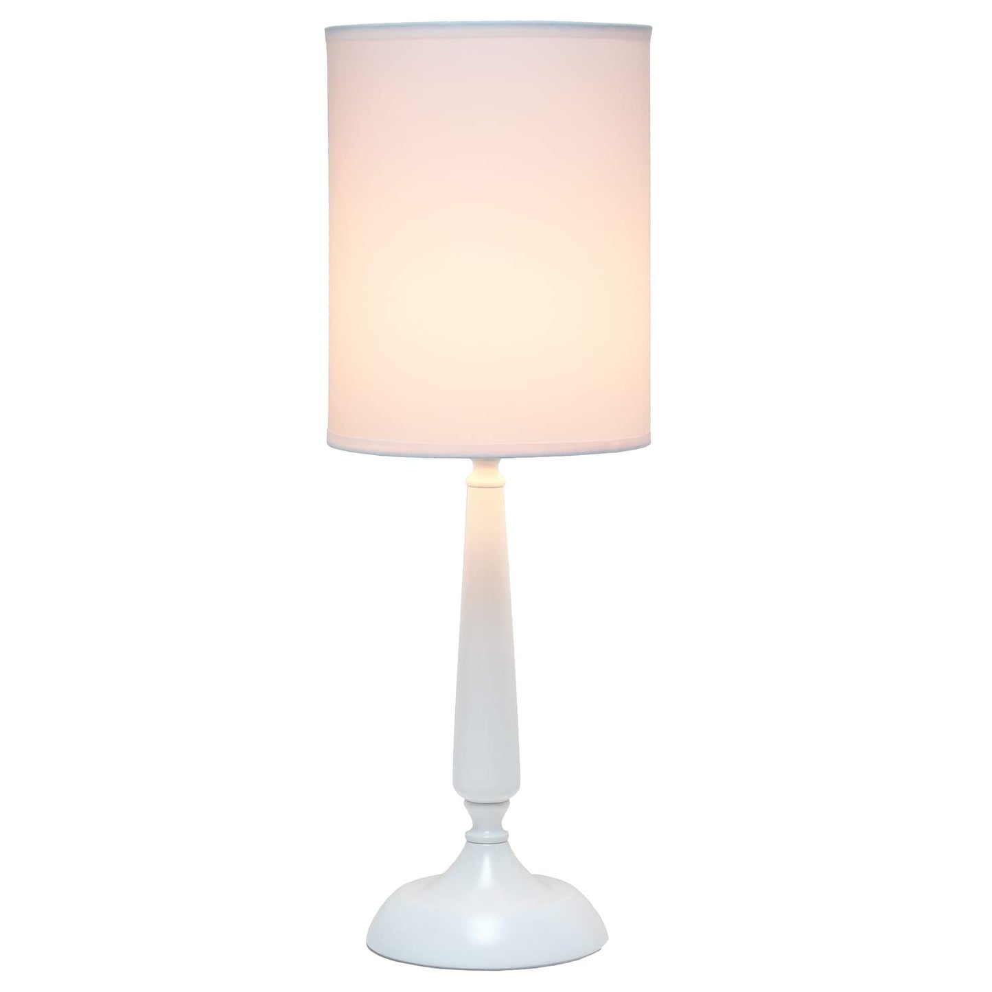 Simple Designs Table Lamp, Traditional Candlestick Style, Metal Iron, White Drum Shade, 8inL x 8inW x 22.75inH, Model LT2075-WHT
