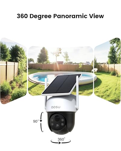AOSU Solar Camera Security Outdoor - 100% Wire-Free Security Cameras Wireless Outdoor for Home Surveillance with Fixed Sol...