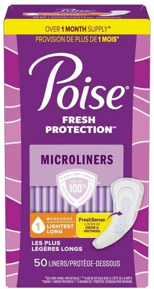 Healthy Surplus Poise Microliners, Longest Length - Incontinence 1 Drop Lightest Absorbency, 50 Count (2 Pack - Total of 100 Liners) and Vital Volumes Skin Care Basics Tips Card | Bundle (100 Liners)