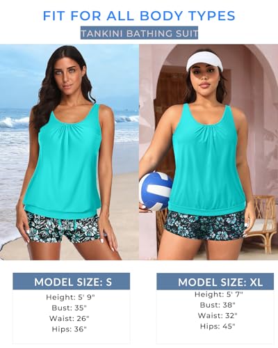 Aqua Eve Two Piece Women's Tankini Swimsuits Blouson Swim Tank Top with Shorts Modest Bathing Suits