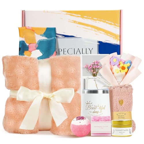 Get Well Soon Gift Baskets for Women - 12pcs Care Package with Cozy Blanket, Scented Candle, Tumbler | Thinking of You, Su...