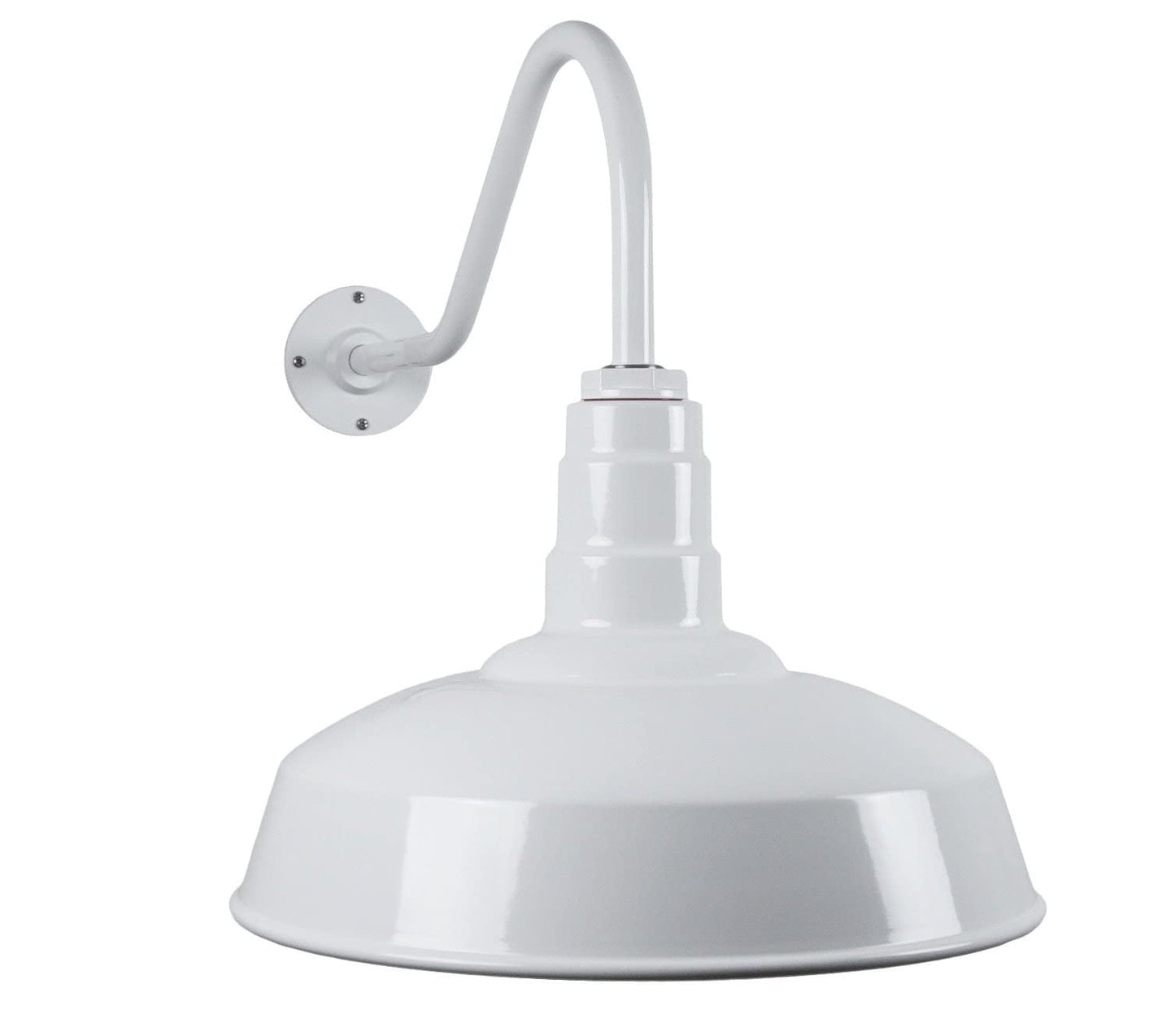 Steel Lighting Co. Gardena Barn Light, 16 Dome, 23 Gooseneck, White Steel, Outdoor Wall Mounted, Made In America