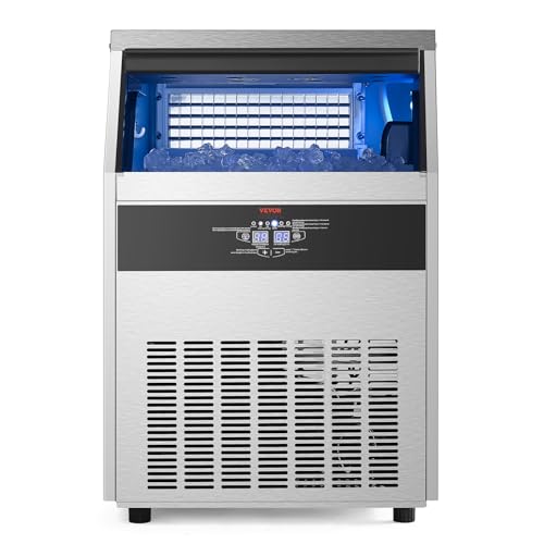 VEVOR Commercial Ice Maker Machine, 160lbs/24H Ice Maker Machine with 66lbs Storage Capacity, 80 Ice Cubes in 15 Minutes, LED Digital Display Freestanding Self-Cleaning for Bar Office Restaurant