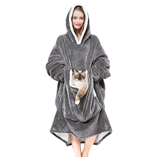 Cozystar Wearable Blanket Hoodie with Giant Pocket （Pet Won't Leave） Extra Soft Sherpa Fleece Thick Warm ＆ Cozy Oversized ...