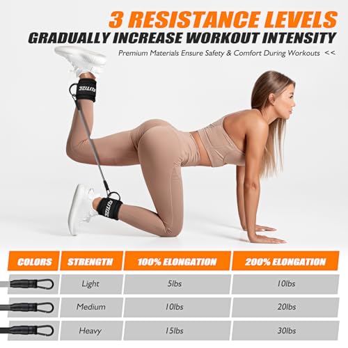 KUTIZE Ankle Resistance Bands with Cuffs for Women & Men - 3-Level Adjustable Leg & Glute Workout Equipment, Portable Home...