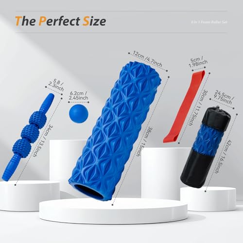 5 in1 Foam Roller Set, Trigger Point Foam Roller, Massage Roller Stick, Massage Ball, Resistance Band for Deep Muscle Mass...