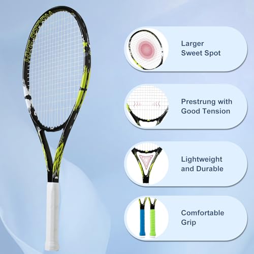 HXE Tennis Rackets for Adults, 2 Player Pre-Strung 27 inch Recreational Tennis Racquet Set for Beginner and Professional w...