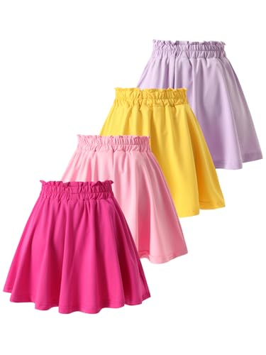Jolyshlid Girls 4 Pack Athletic Skirts Set Tennis Golf Skirts with Shorts Running Flowy Skorts 3-12Y