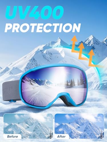 TICONN Ski Goggles Anti-Fog, UV Protection OTG Snowboard Goggles, Compatible with Helmets for Men Women
