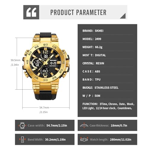 FANMIS Mens Analog Digital Dual Display Sports Watches Military Multifunctional 50M Waterproof LED Watch with Alarm Stopwa...