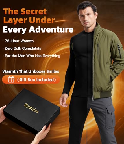 romision 2 Pack Thermal Underwear for Men Long Johns Fleece Lined Hunting Gear Bottom Top Set Base Layer Cold Weather XS-4XL
