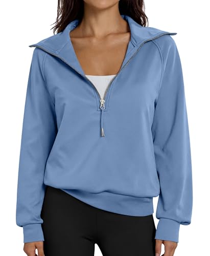 Women's Cropped Half Zip Pullover Quarter Zipper Long Sleeve Sweatshirt for Casual Wear