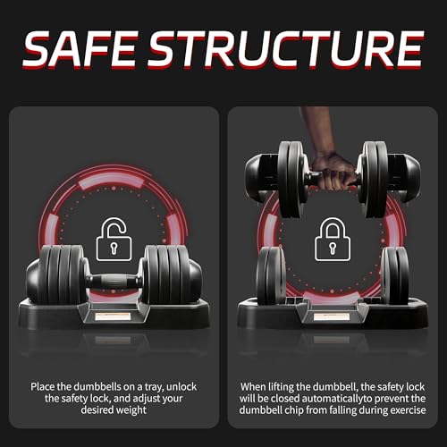 BOCHPOWER Adjustable Dumbbells Set of 2,Free Weights Dumbbells Set,52 lbs pair for Men/Women Gym Equipment for Home Streng...