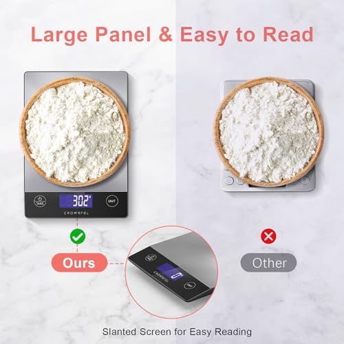 CROWNFUL Food Scale, 33lb Rechargeable 304 Stainless Steel Digital Kitchen Scale Weight Grams and Ounces with LCD Display ...