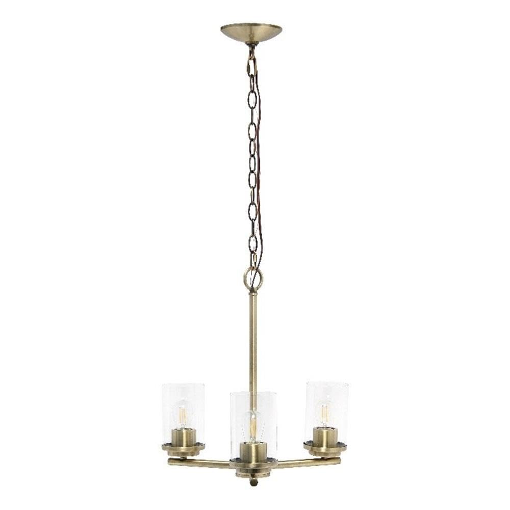 LALIA HOME 3-Light Pendant Chandelier, Antique Brass, 15x15x64, Glass, Model LHP-3012, Ideal for Kitchen Island, Foyer, Living Room