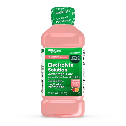 Amazon Basic Care Advantage Care Electrolyte Solution with Prevital Prebiotics, Strawberry Lemonade, Hydration Drink, Repl...